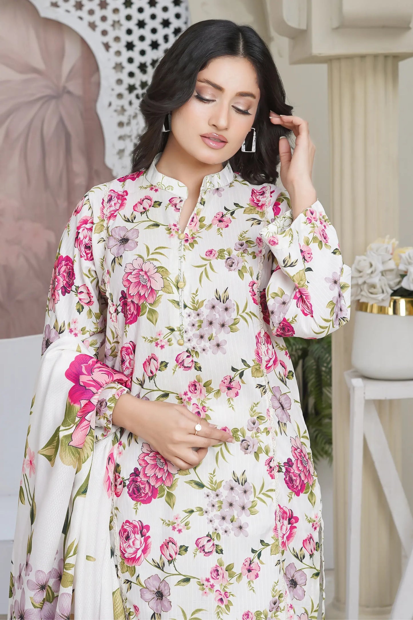 Sapphire 3 Piece Stitched Suit fabric and embroidery closeu