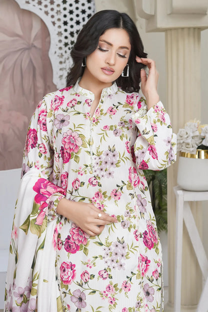 Sapphire 3 Piece Stitched Suit fabric and embroidery closeu